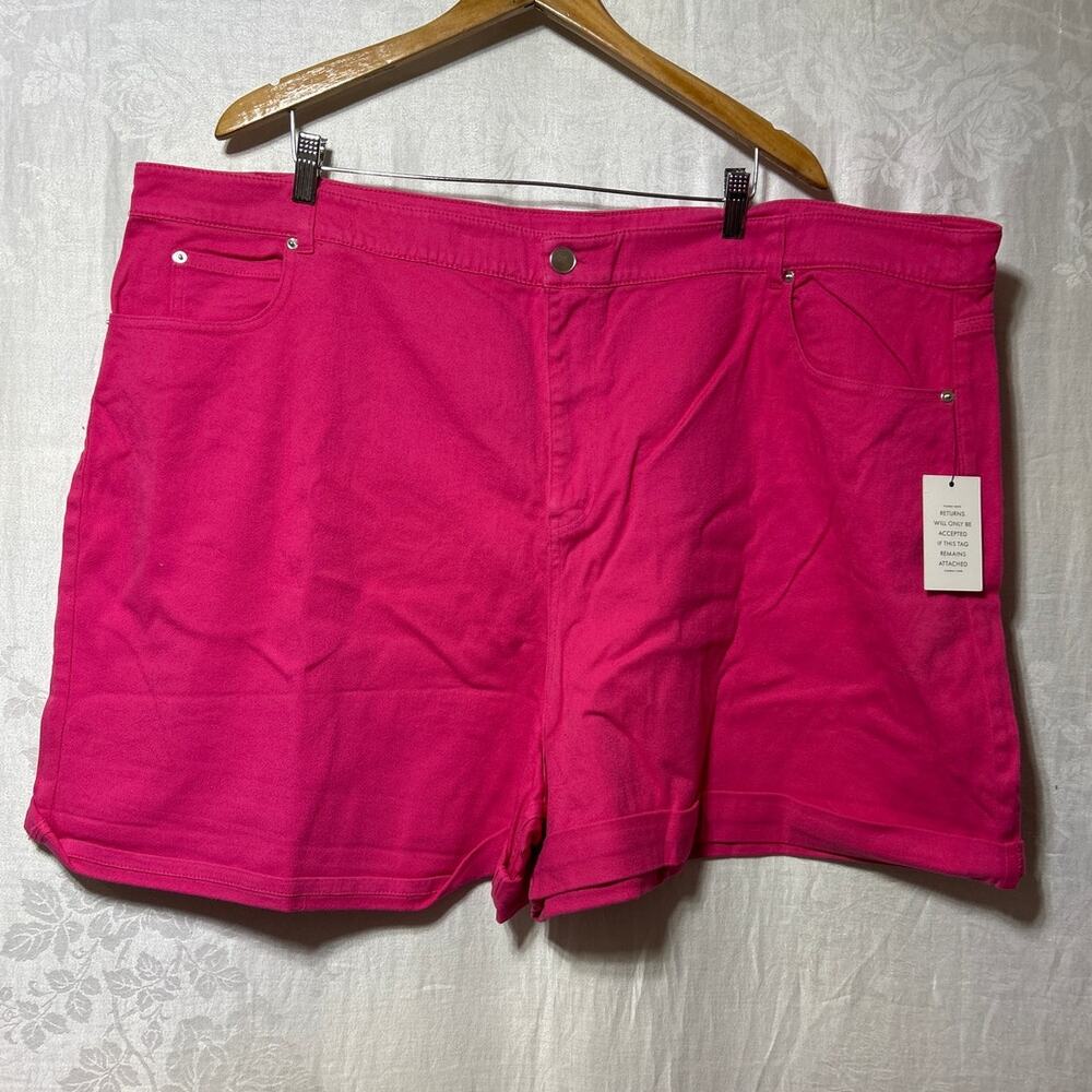 Eloquii Jean Shorts 28 Hot Pink Denim NEW Cuffed